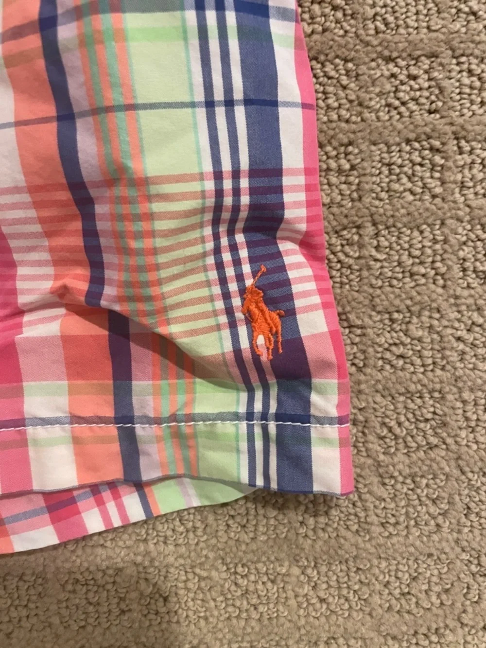 Ralph Lauren Pink Plaid Swim Shorts with Green & Navy Accents